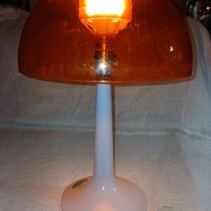 Groovy 70's Softlite Gilbert Orange and White Mushroom Table Lamp.